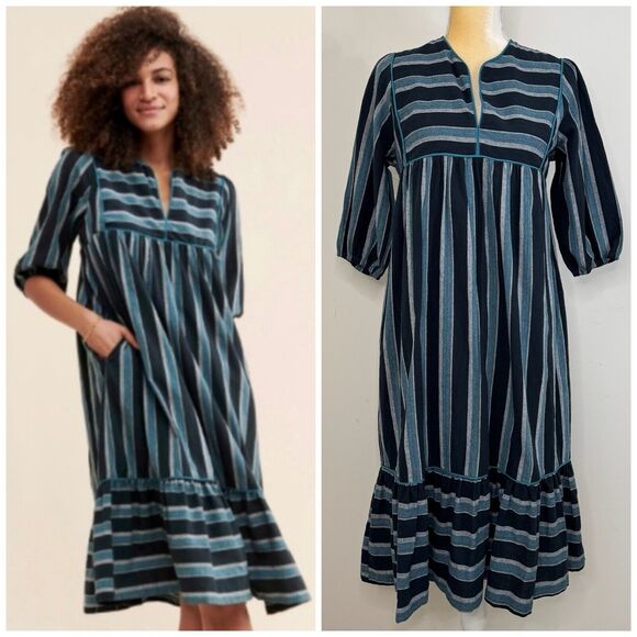 Saint Geraldine Dresses & Skirts - Saint Geraldine Polly Jean Midi Dress Size XS Melbourne Aqua Striped Pockets